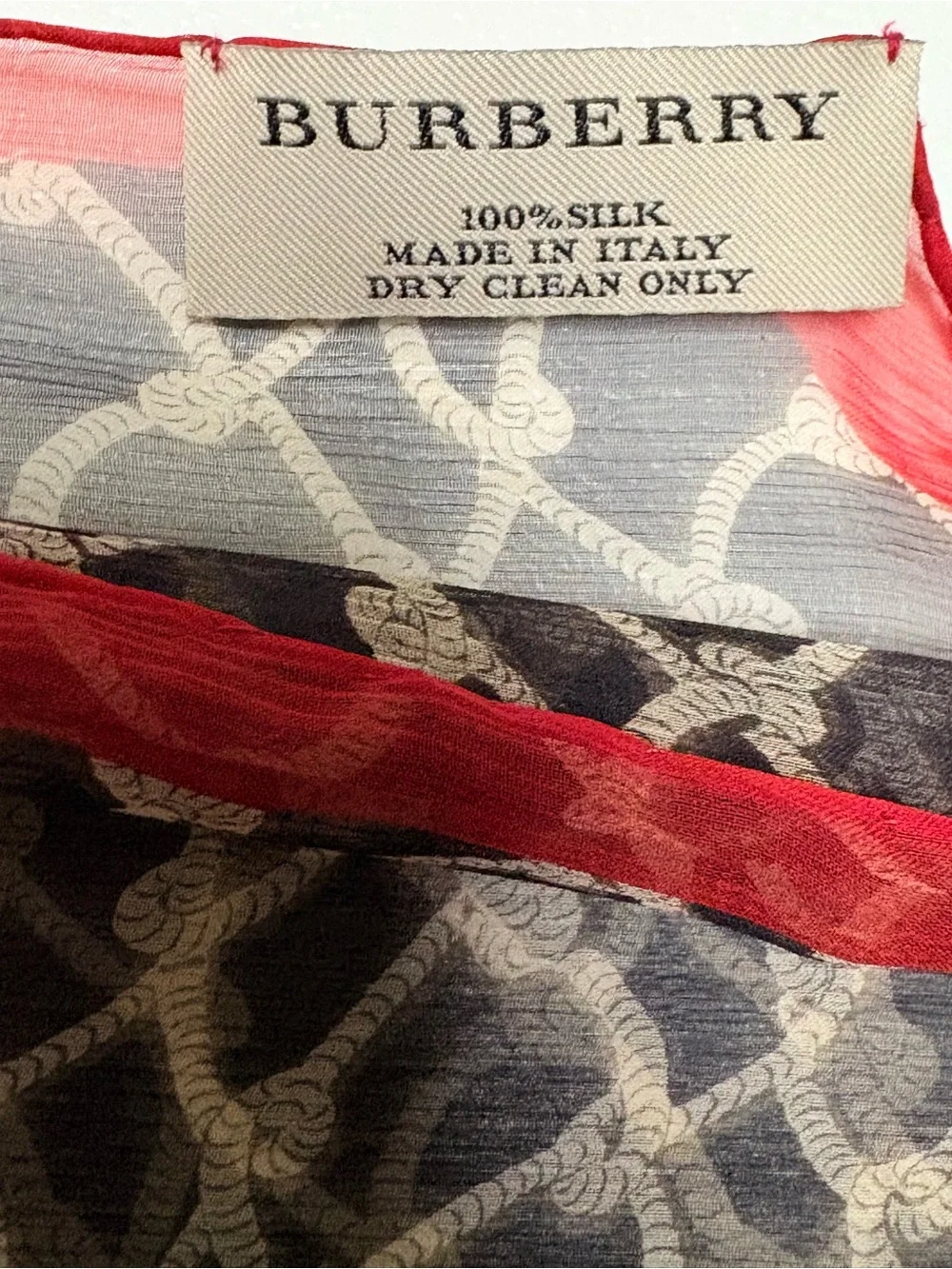 Burberry Rope Check Silk Chiffon Skinny Scarf Twilly Red Black SS 2024 rare